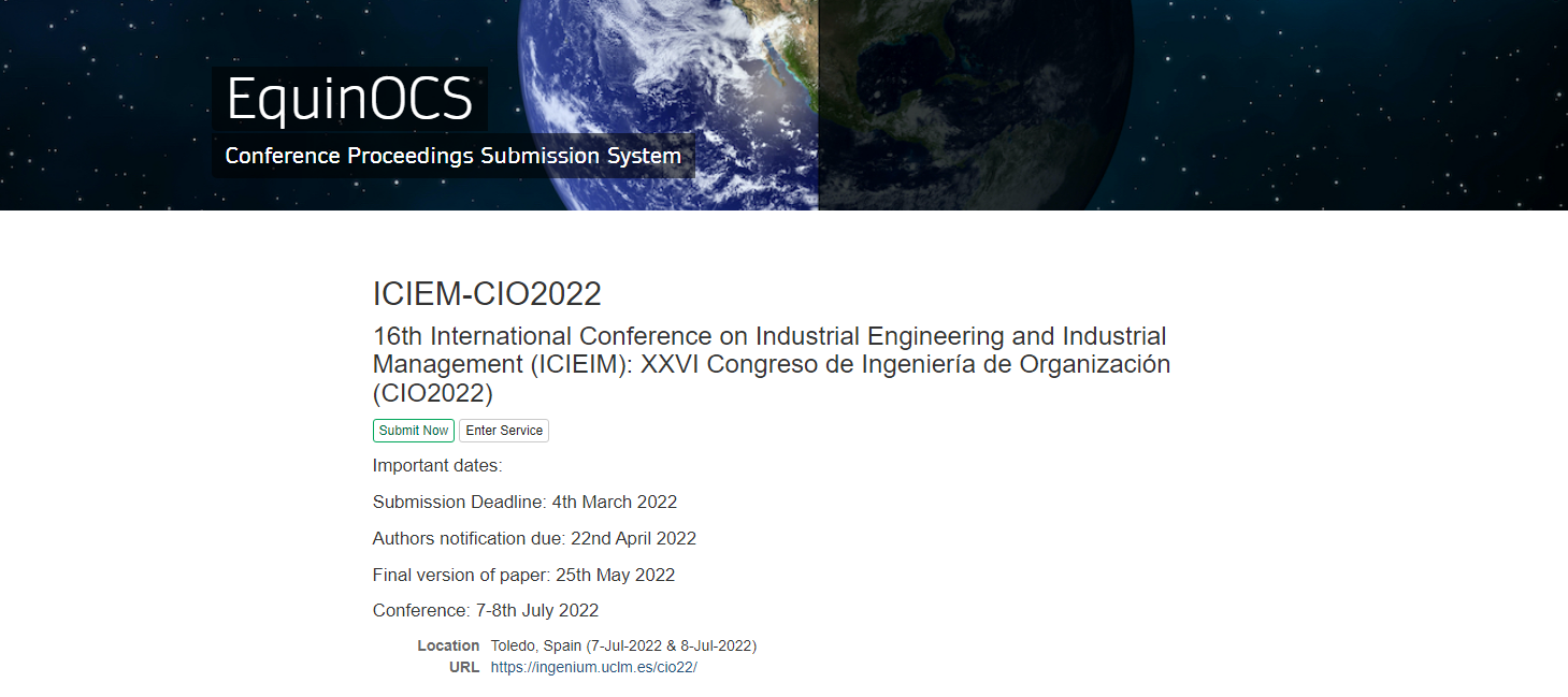 The Online Conference System (OCS) is now available to submit your paper